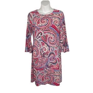 Tommy Hilfiger Fresco Dress Women Size 2 Pink/Red Paisley 3/4 Bell Sleeve A Line